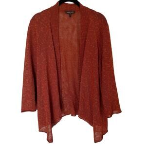 Eileen Fisher Rust Open Front Linen Blend Cardigan Large